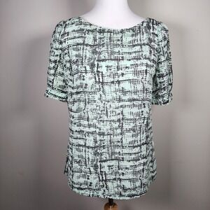 Banana Republic Blouse Womens XS Mint Green Black Abstract Top Lightweight Silky